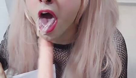 Slutty sissy femboy gets throat fucked until uke by machine