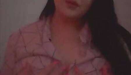 HOT BRUNETTE shows her huge tits in front of the camera
