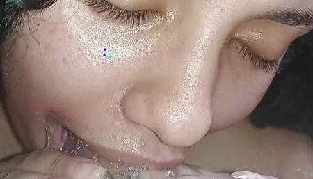 delicious slow blowjob, sticking it up to the stalk and bubbling up all my spit