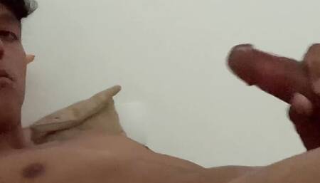 twink boy masturbating and cumming in his older brother's room, almost caught in the act