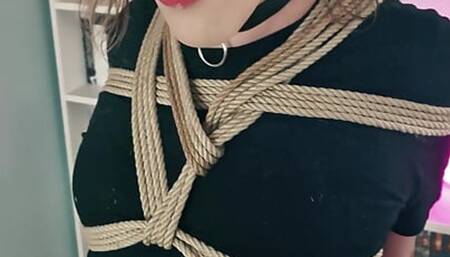 Trans Girl KillKitty Ball Gagged Pole Tied Vibed and Forced Orgasm in her Panties