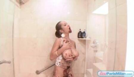 Teen Paris Milan spread chocolate all over the body