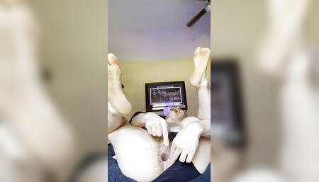 Ginger jock bro gapes his pink butthole wide open with clear tube toy