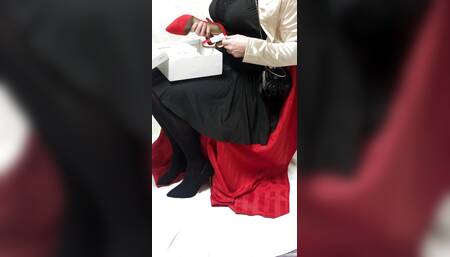 Unboxing New Red Heels! In New Short Black Dress