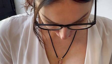 Sexy Wife Sucks Dick with Cum on Big Tits