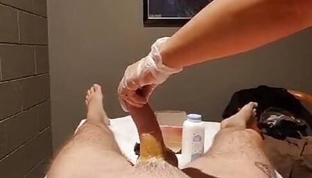Wax Therapist Massage and Teasing my Cock, gets me Hard