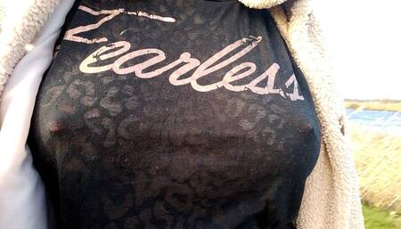 Boobwalk in see through panther top (people came by)