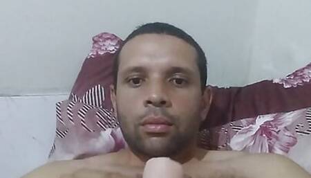 Young gay bear masturbates with new toy 2
