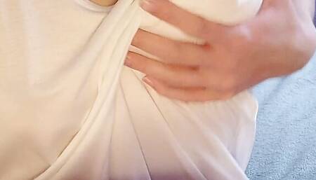 horny girl in white t shirt cumming with toy