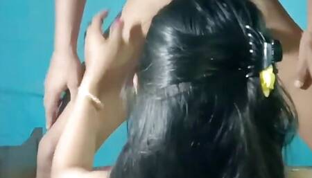 The girl sucked the old boyfriend's cock and removed the water