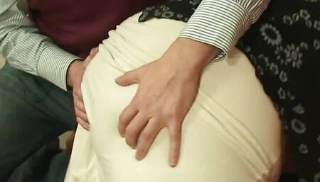 POV old fat granny swallows two cocks