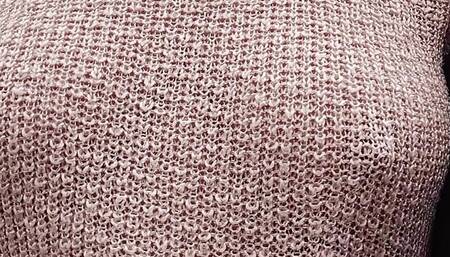 Boobwalk: Walking braless in a pink see through knitted sweater