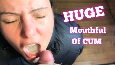 Cumshot in Mouth Facial Sloppy in Puffy Jacket