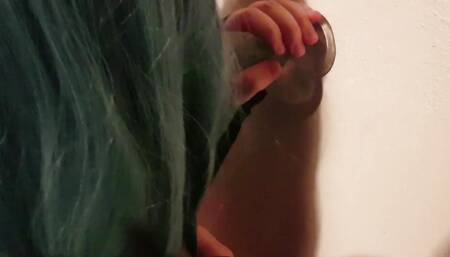 Sissy sucks on 21 cm dildo