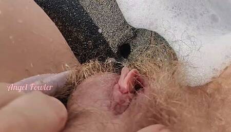 Girl Pissing on the Sea Beach