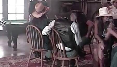 Kinky cowgirl Gina Ryder gets slammed doggy style on card table