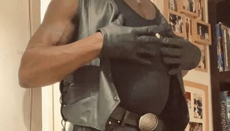 Black Leather Smoke Nipple Play and Flex