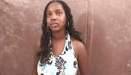 Busty ebony teen sucks on hard cock