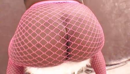 Stockinged busty ebony teen goes down on dick