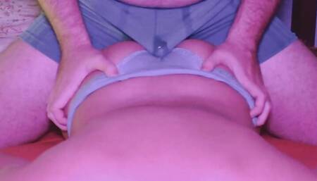 Prone bone dry humping, CUM in UNDERWEAR rubbing her ass