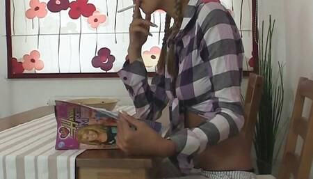 Blonde teen GF family threesome with old couple