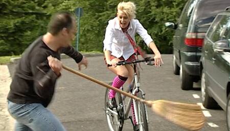 Mature guy seduces petite blonde with chocolate and his huge cock