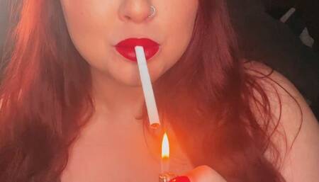 Deep Inhale & Exhale Smoking w Red Lipstick