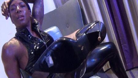 Shoe bitch gets to lick the soles of his mistress' black high heeled shoes