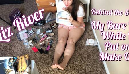 Behind the Scenes: My Bare Feet while I Put on Make Up with Liz River, Busty Brunette, Alabaster Skin, Legs, Size 6 Feet,