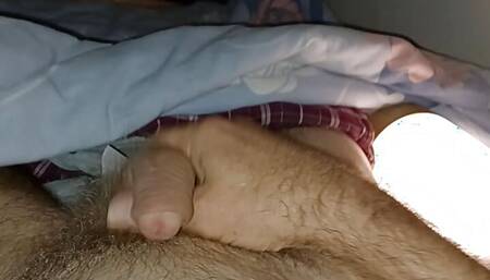 Small morning cumshot over the stomach.