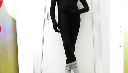 Fun At Home Wearing a black Zentai Costume