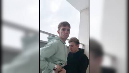 A boy with a big dick fucked a sweet twink on the landing