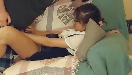 Clothed Quicky with my young math tutor on the couch