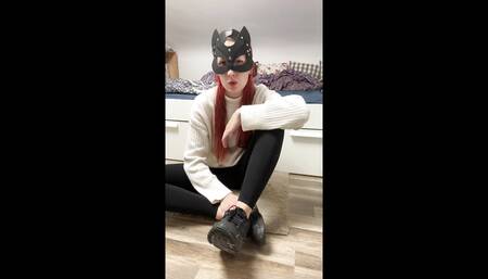 Teen shows her sweaty and stinky black socks