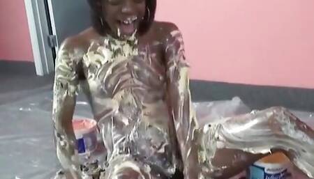 Sexy hot slut playing with cookies naked on the flloor