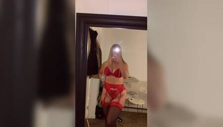Teasing and playing in lace red lingerie ????????