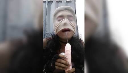 Blowjob on dildo by sissy crossdresser