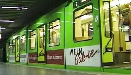 Wild brunette teen from Germany eating cum in public