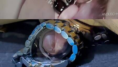 Wristwatch fetish, gold fetish, metal MK wristwatch.