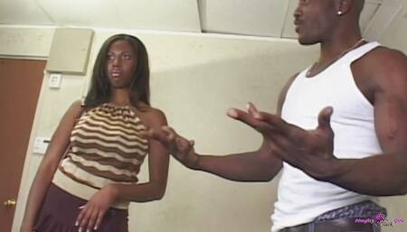 The ghetto dude picks up the curvy black model and gives her an intense pounding