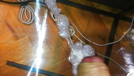 Cumming on glass table