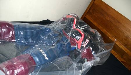 Nov 30 2023 - Invincible One gets VacPacked with me in hockey gear, in his hockey bag and in the double layer sack in his gear