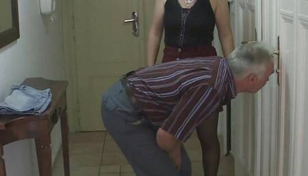 Blonde teen involved into 3some with BF's mom and dad