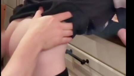 Daddy licks my hole and fucks me while cooking in the kitchen