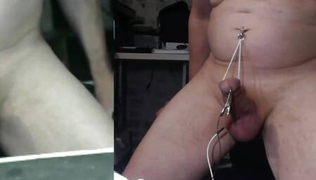 live show cbt bdsm video electo-stim in piercing prince albert and needle skin balls