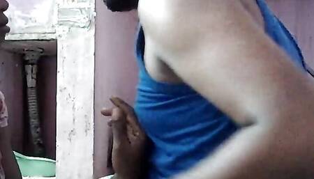 Indian wife kissing on and boobs pressing