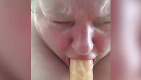 SSBBW MrsApple Extreme Gagging On Dildo. Humiliated Fat Big Tits Slut Crystal Drools on Toy