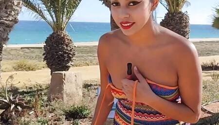Latina, Naked Slut in Front of the Beach, Playing with My Pussy