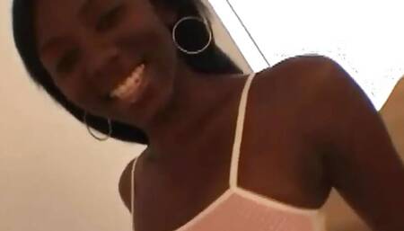 Busty ebony teen slut sucking on cock