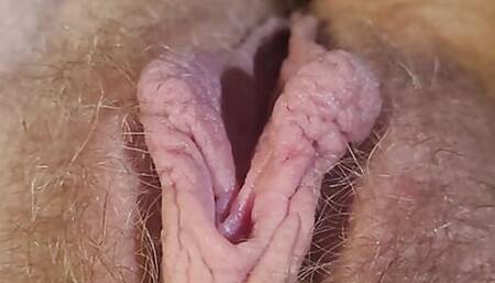 Pussy lip caught in yoga pants, playing with hairy pussy.